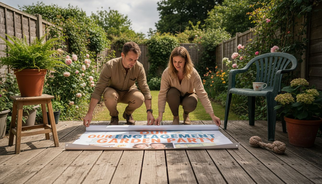 Couple unraveling personalized photo event banner