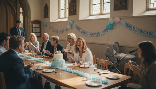Guests taking candid photos at christening party
