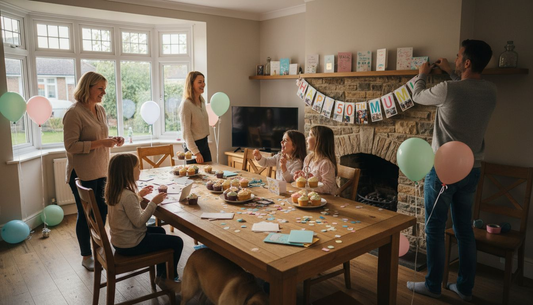 Family hanging personalised milestone party banner