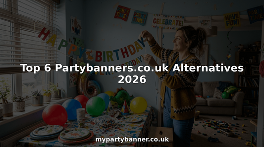 Person adjusting festive personalised party banners in home