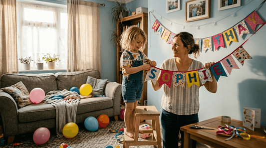 Family hanging milestone celebration banner