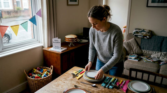 Woman setting dining table for UK party