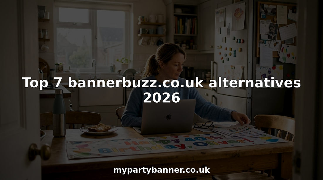 Woman reviewing printed banner at kitchen table