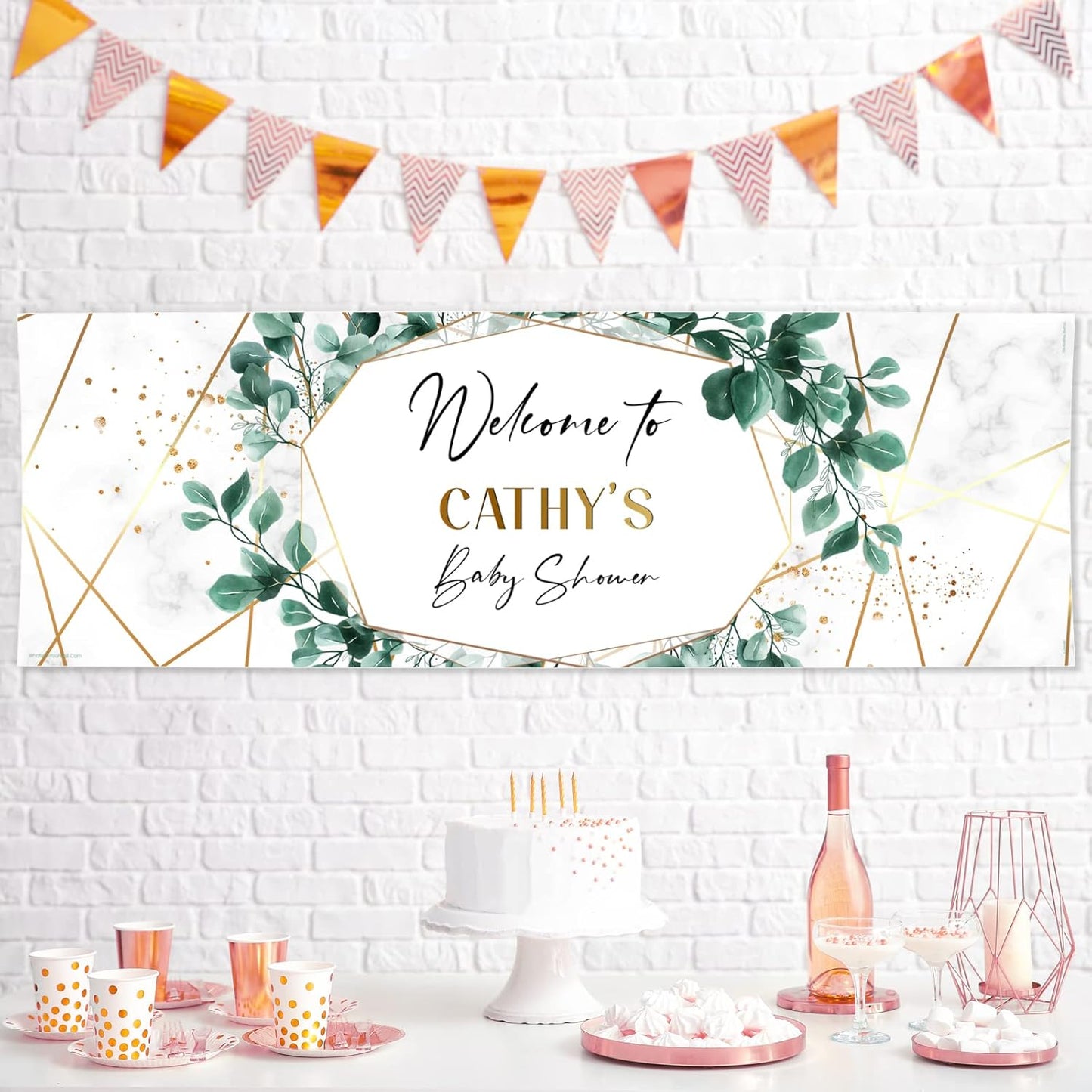 Personalised Baby Shower Banner - Botanical Leaf Design Theme