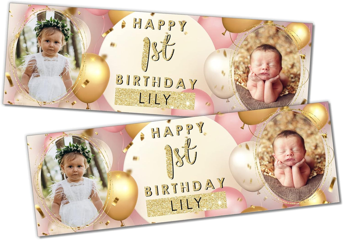 Personalised Birthday Banner - Pink Gold Bunting Theme