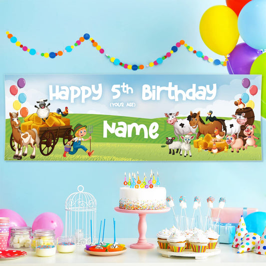 Personalised Birthday Banner - Farm Animals Theme