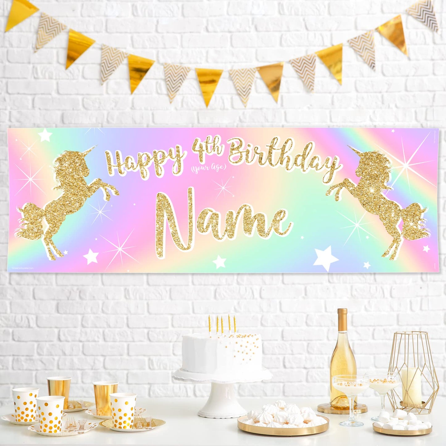 Personalised Birthday Banner - Unicorn Rainbow Theme Theme