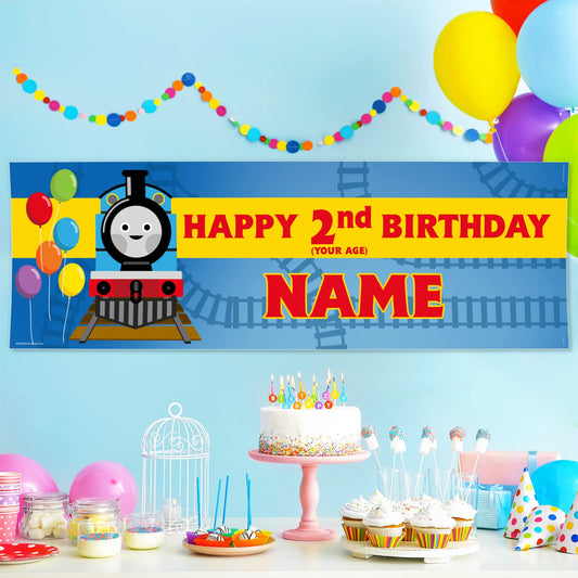 Personalised Birthday Banner - Blue Tank Engine Theme