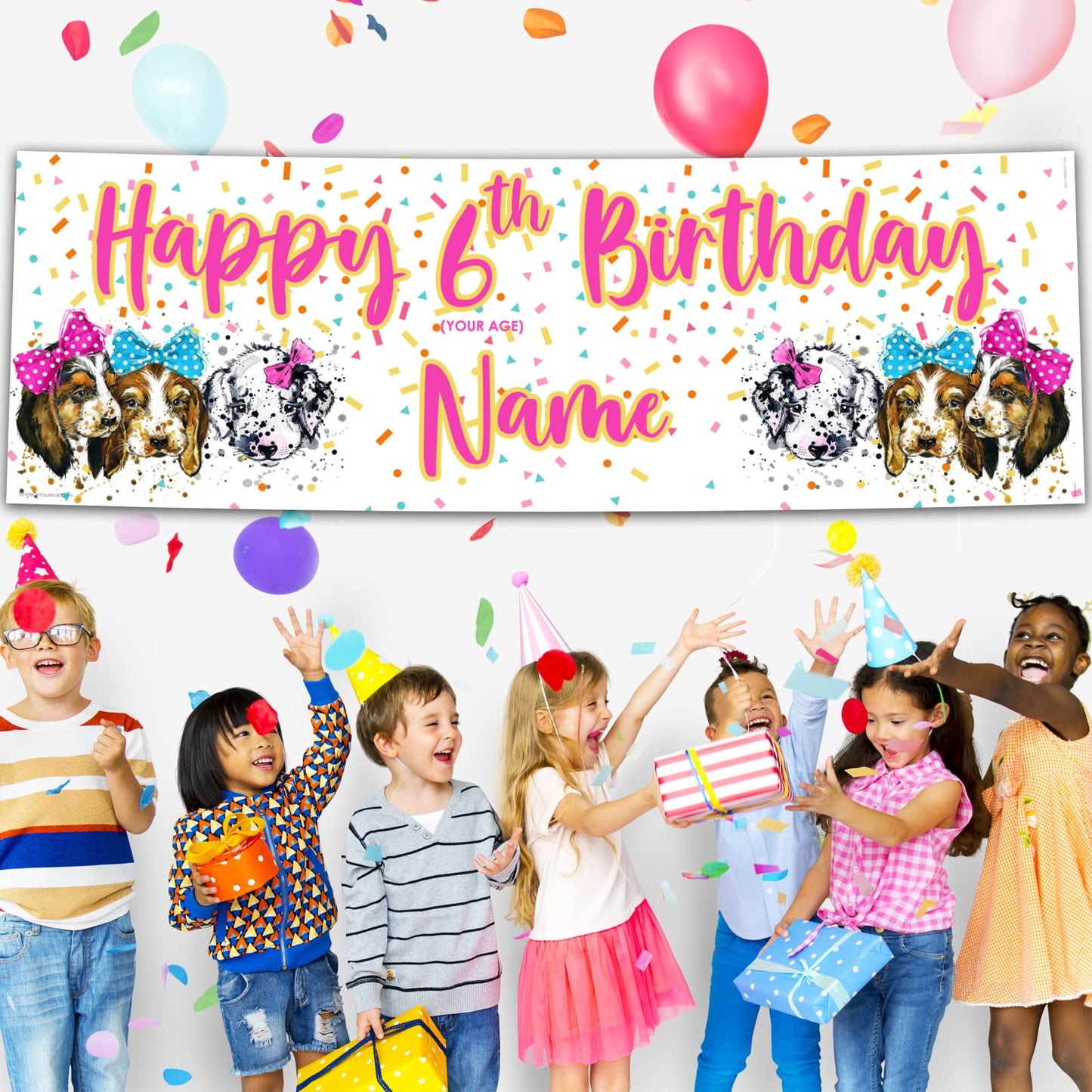 Personalised Birthday Banner - Pink Dogs Theme Theme