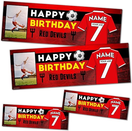 Personalised Birthday Banner - Red The Devils Theme Theme