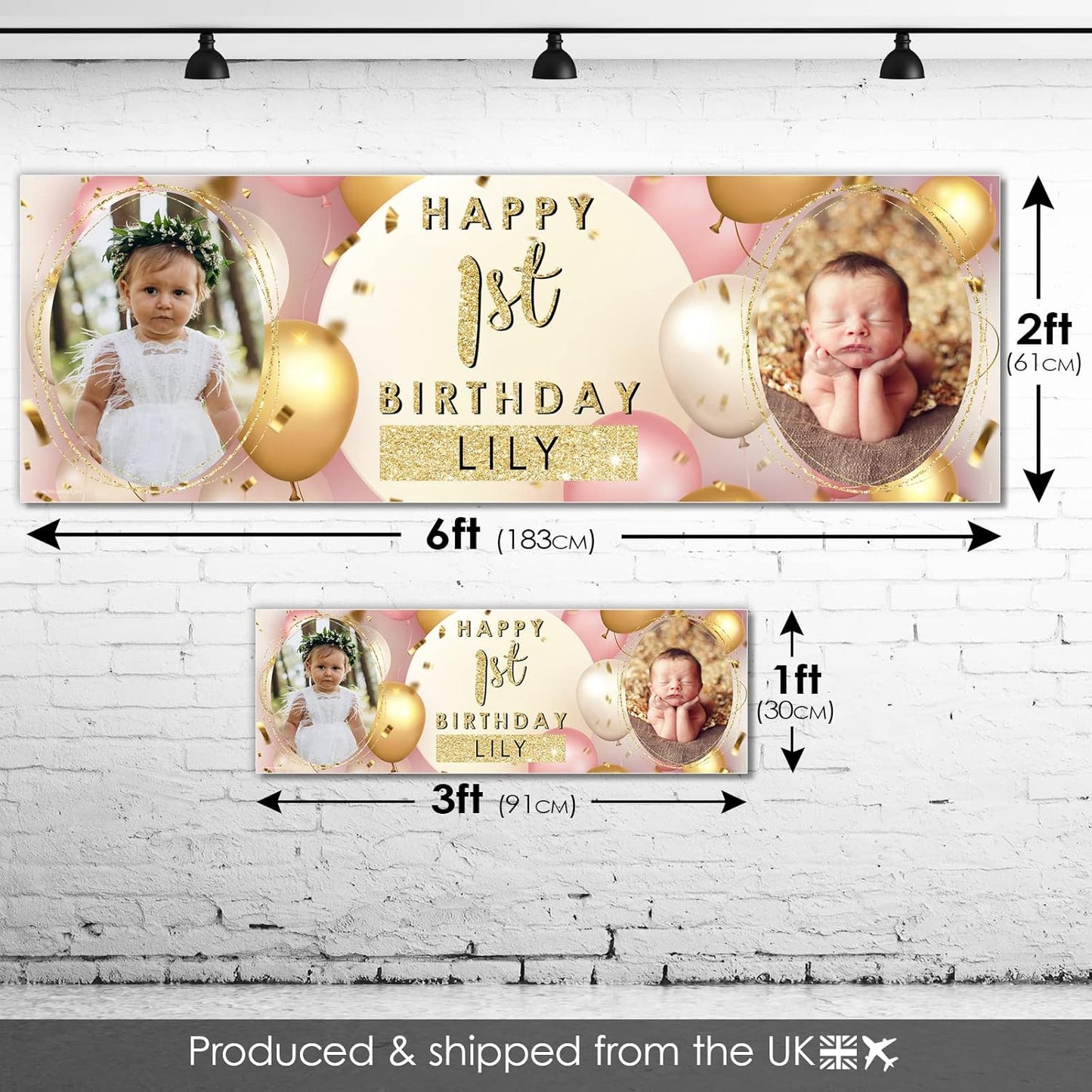 Personalised Birthday Banner - Pink Gold Bunting Theme