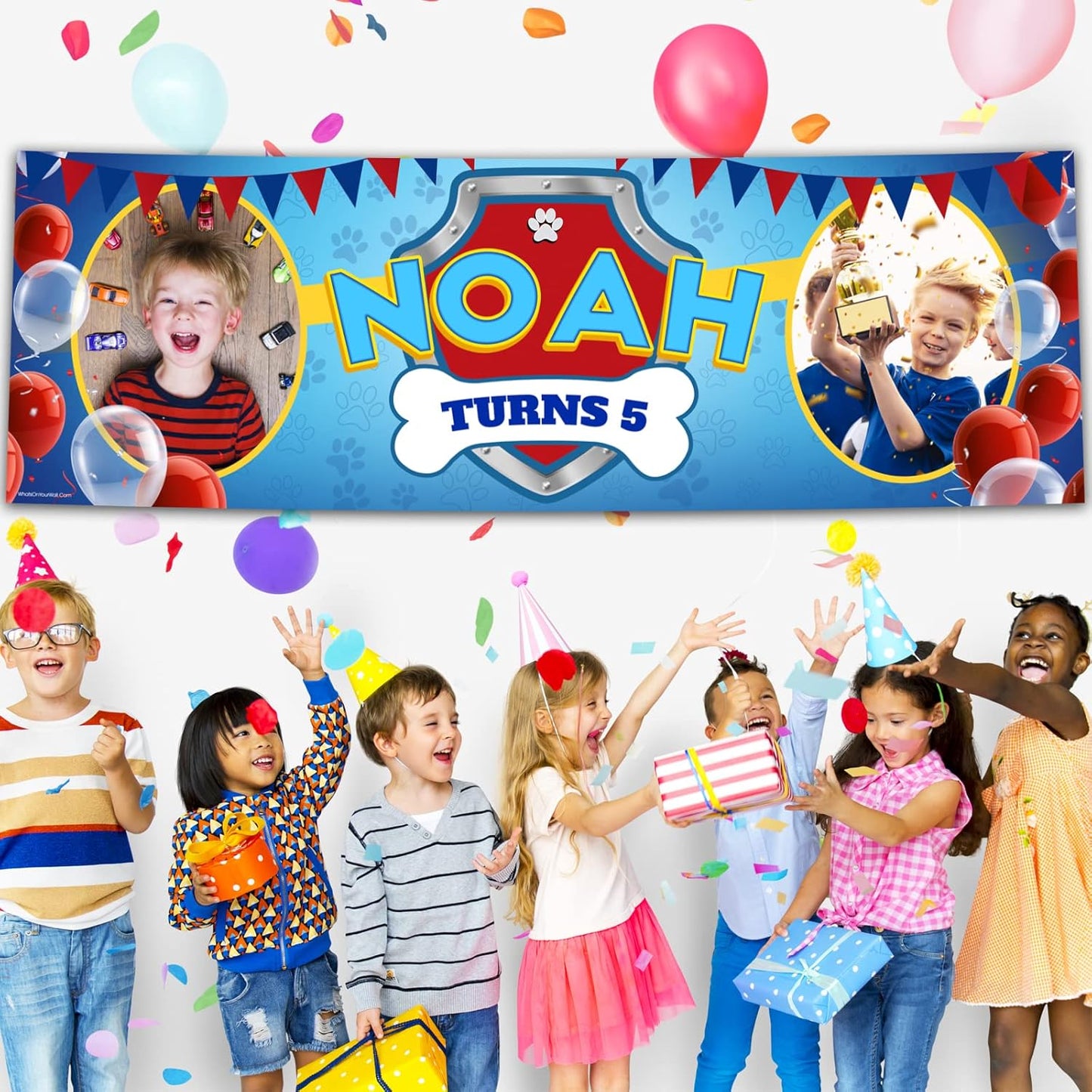 Personalised Birthday Banner - Blue Decoration Paw Theme