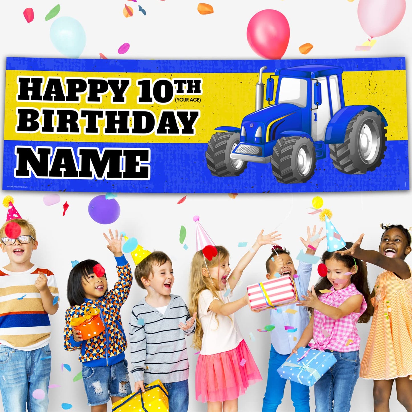 Personalised Birthday Banner - Blue Tractor Theme Theme