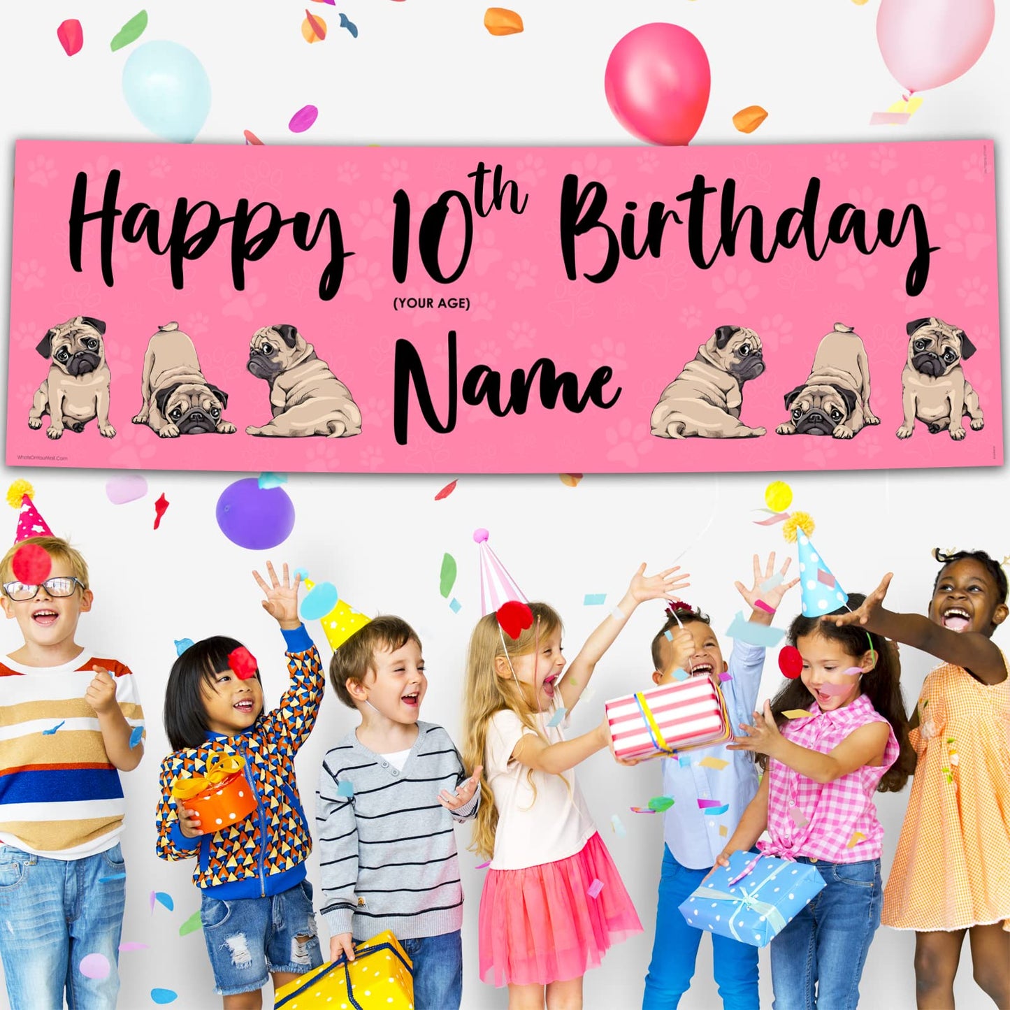 Personalised Birthday Banner - Pink Pug Theme Theme