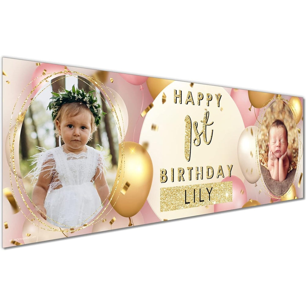 Personalised Birthday Banner - Pink Gold Bunting Theme